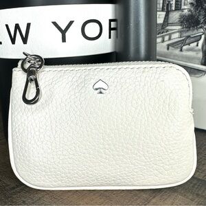 Kate Spade White Leather Coin Pouch with Silver Tone Hardware